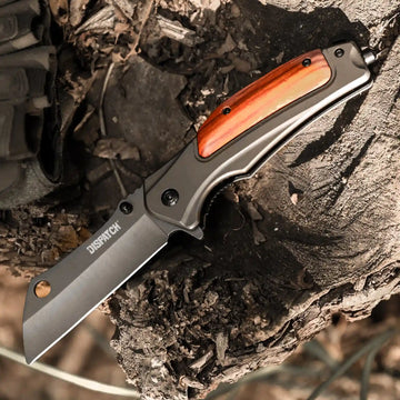Matte Grey Folding Knife with Wood Handle